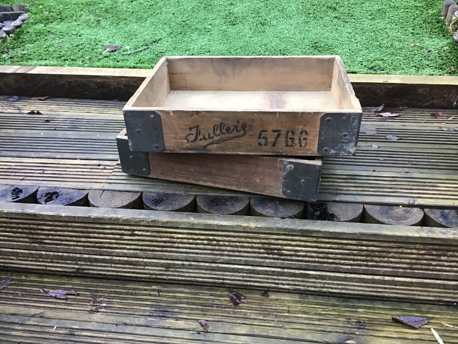 Pair of Wooden Vintage Fruit Crates with metal corners Second Chance